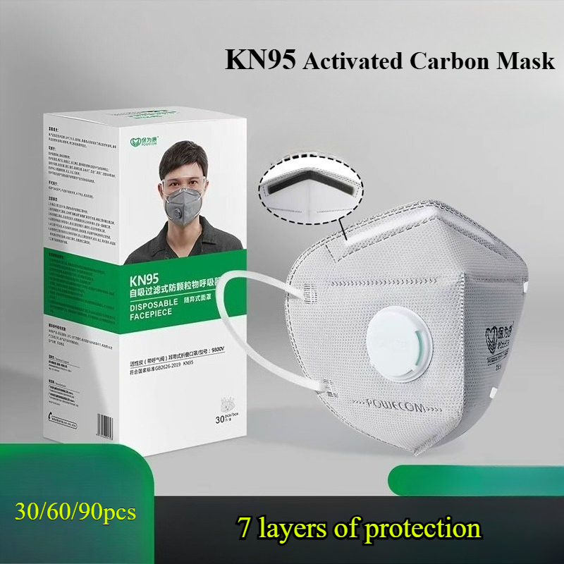 30/60/90pcs Activated Carbon V - Kn95 Respirator Mask recension och pris