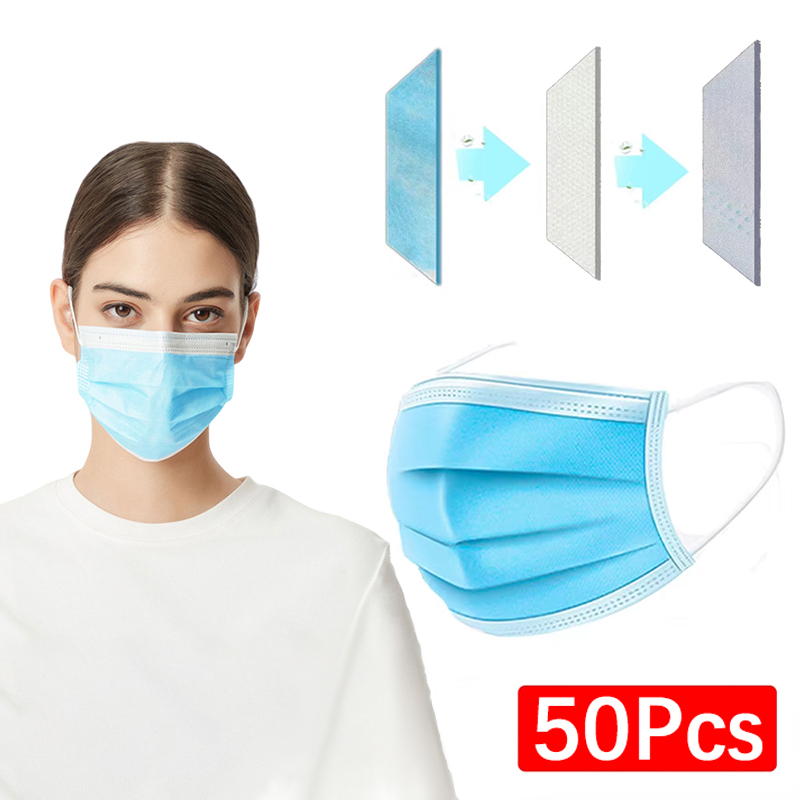 50Pcs 3-layer Mask Face Masks  - Disposable Mask Blue recension och pris